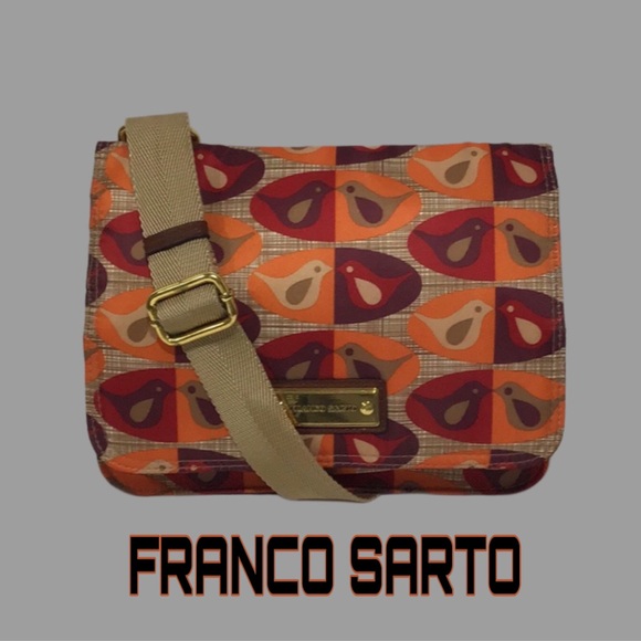 FRANCO SARTO “Love Birds” Multi-Pocket Organizer Crossbody Bag, Orange/Brown - Picture 1 of 10